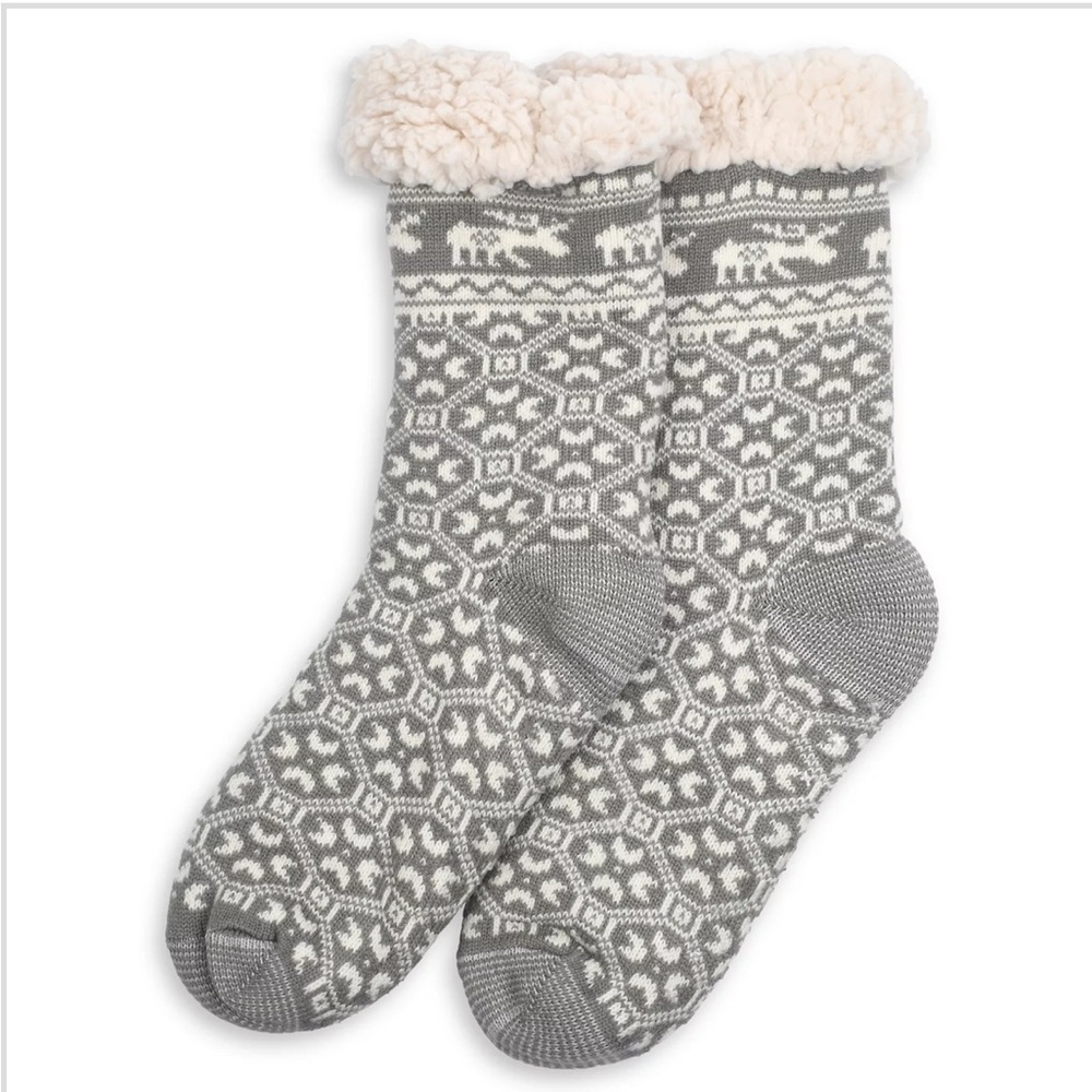 Women's Moose Cabin Sock with Faux Shearling Lining Comfy Size 6-10.5